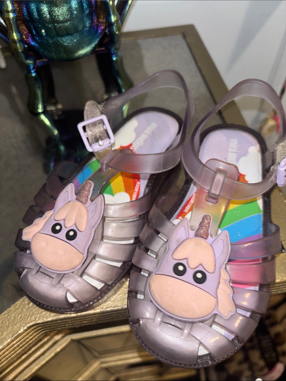 Mini Melissa Iridescent Purple Unicorn Jelly Sandals for Kids